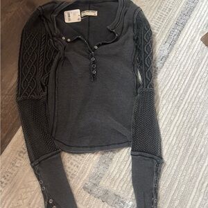 We The Free Charcoal Long Sleeve Blouse